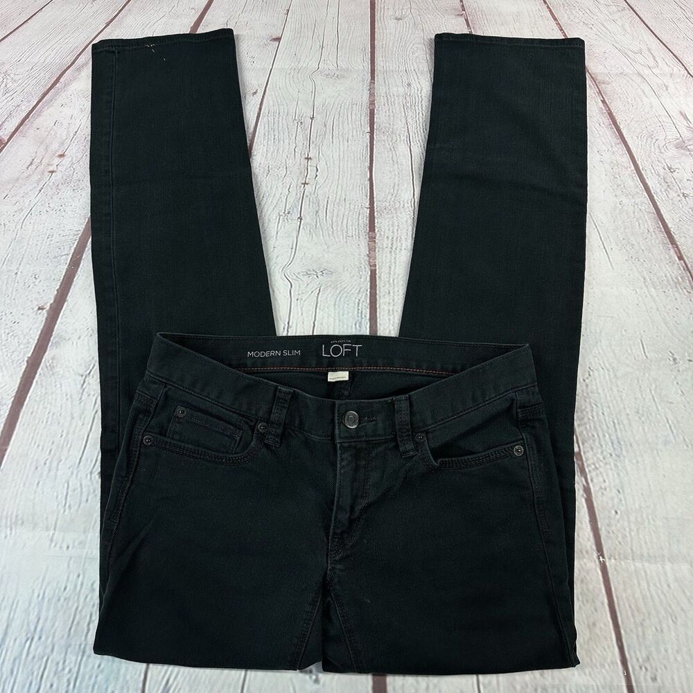Ann Taylor Loft Womens Jeans Size 2 Black Denim Cotton Stretch Modern Slim 30L